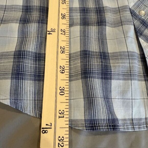 Wrangler Vintage Pearl Snap Short Sleeve Blue Plaid Shirt Front Pockets Size 2XL - Picture 7 of 8